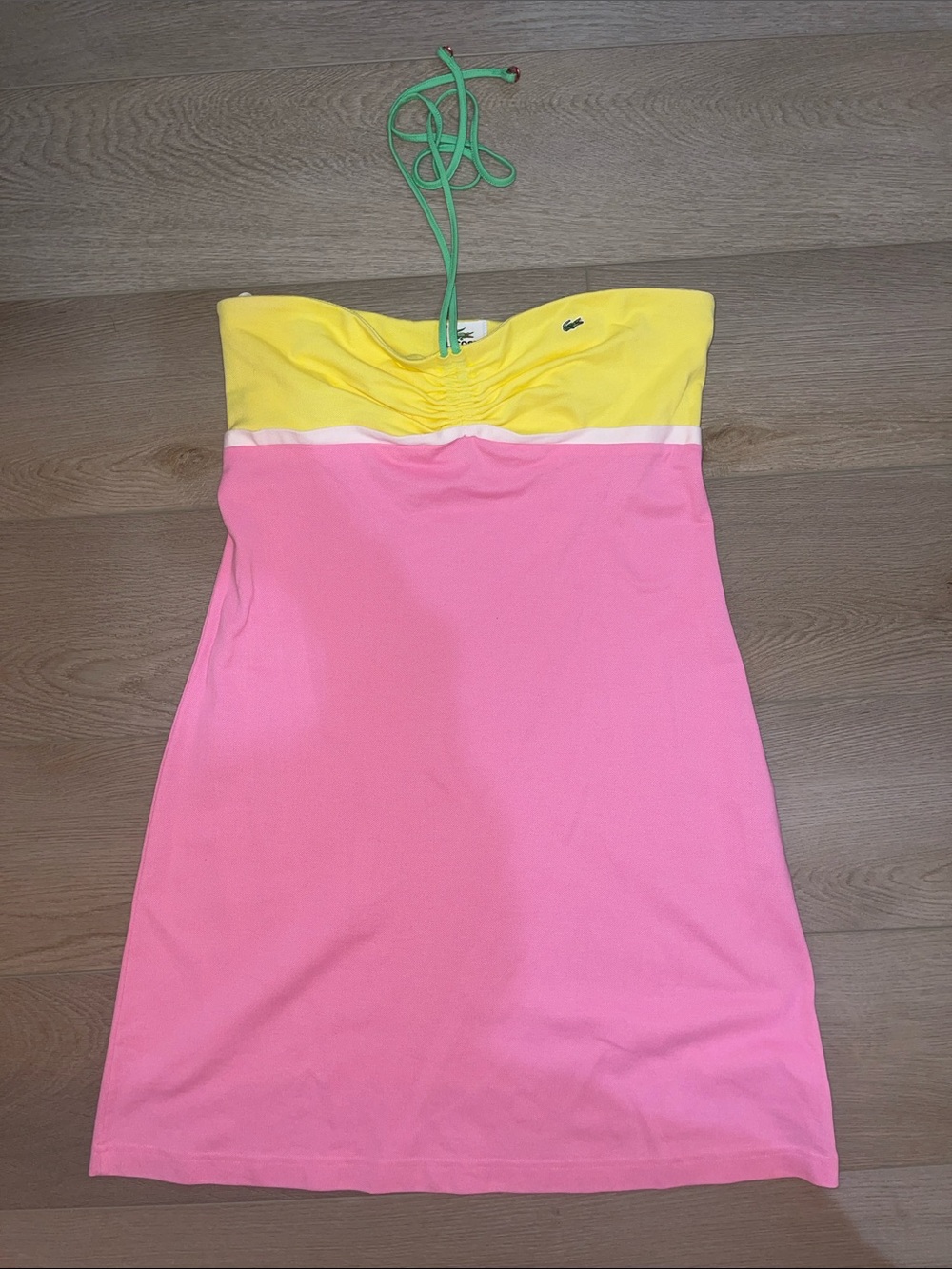 Lacoste Pink, Yellow & Green Strapless Colorblock Dress